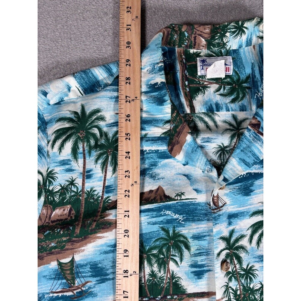 Vintage‎ Hawaii Brand Hawaiian Shirt Men’s XL Sailing Island AOP Blue Tropical - Picture 5 of 11